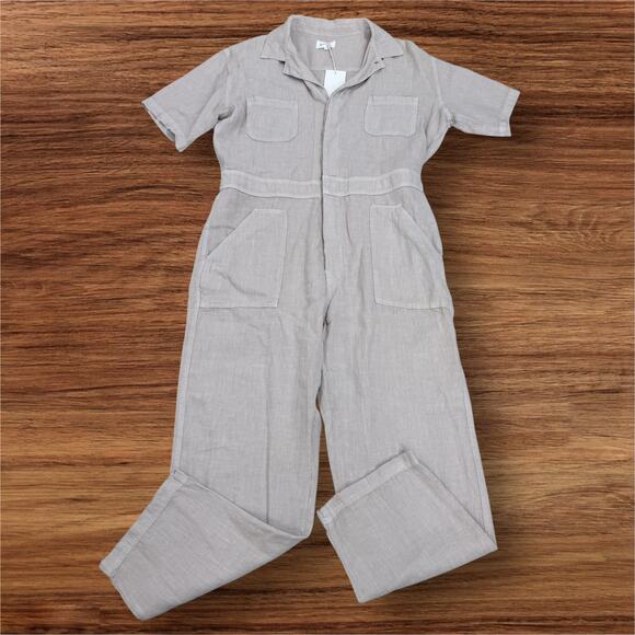 Mate the Label Linen Utility Jumpsuit Womens Size M Beige Neutral Minimalist NWT - Picture 2 of 8
